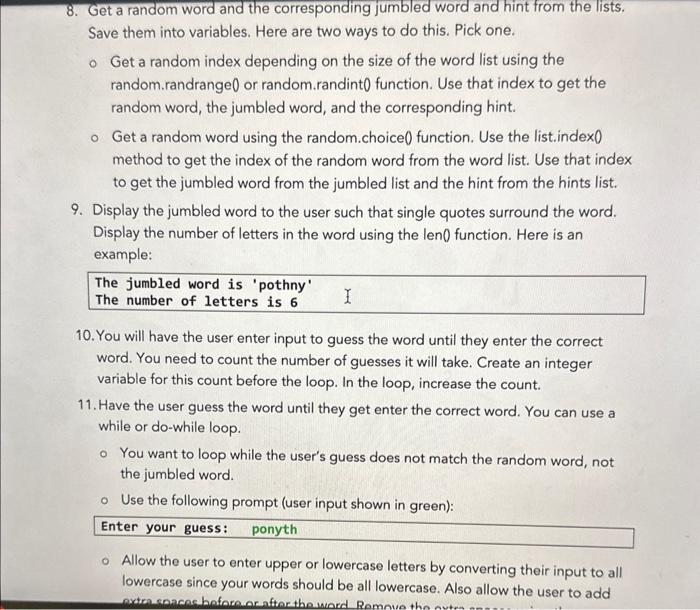 program that displays a jumbled word to the user. Have the user