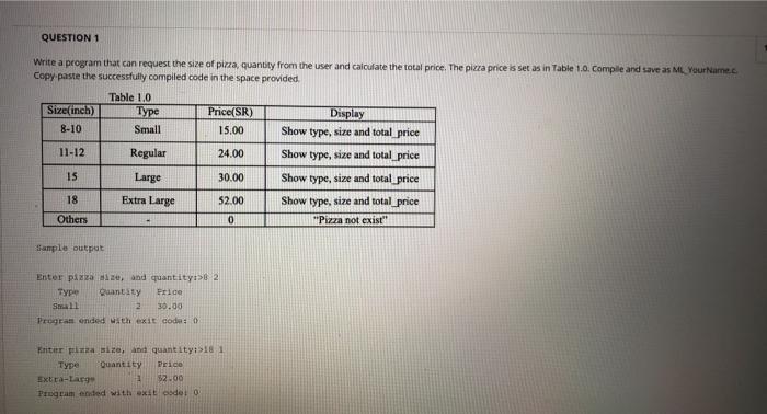  ( C ) Program QUESTION 1 Write a program that can