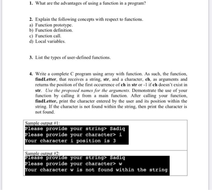  Please solve all the questions (c programming) 1. What are the