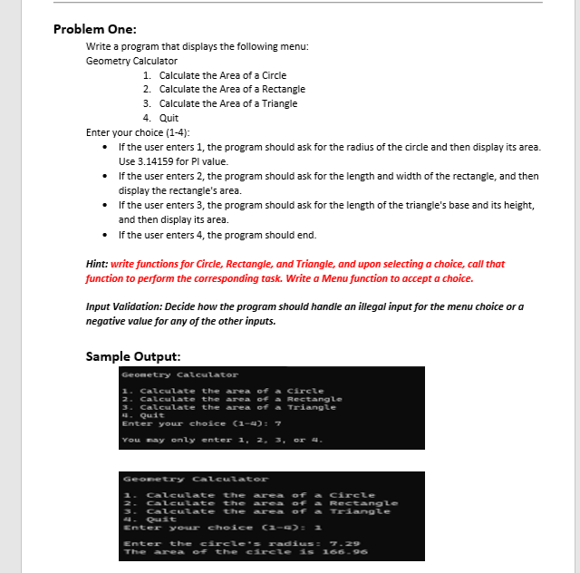 can you guys help me write this program in C++ oblem One: