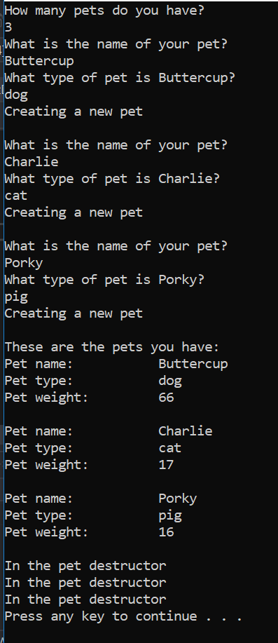 C++ Programming Dynamic Pets The objective of this lab is to demonstrate