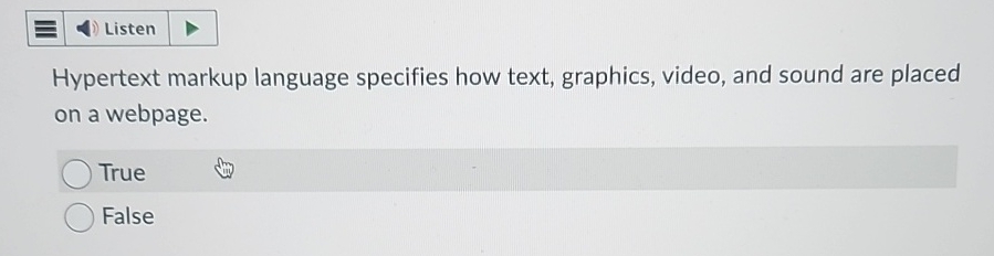  Hypertext markup language specifies how text, graphics, video, and sound are