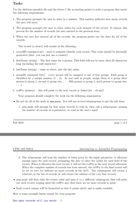  Machine code, asm Tasks Use the skeleton assembly file and the