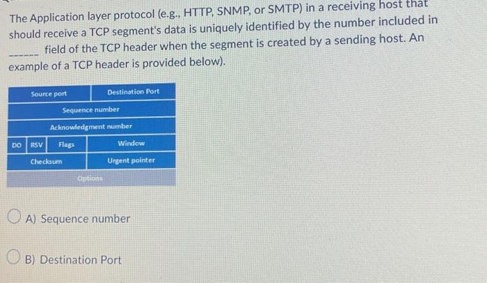  The Application layer protocol (e.g., HTTP, SNMP, or SMTP) in a