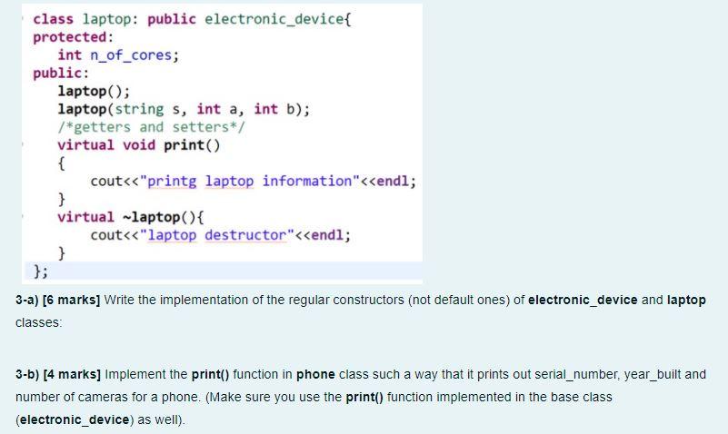 and year_built. The classes phone and laptop are inherited from electronic device.