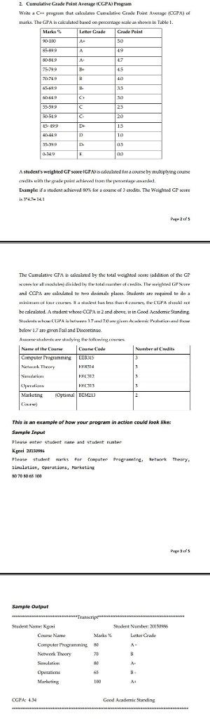 2. Cumulative Grade Point Awerage ICGPA) Program Write a C grognam