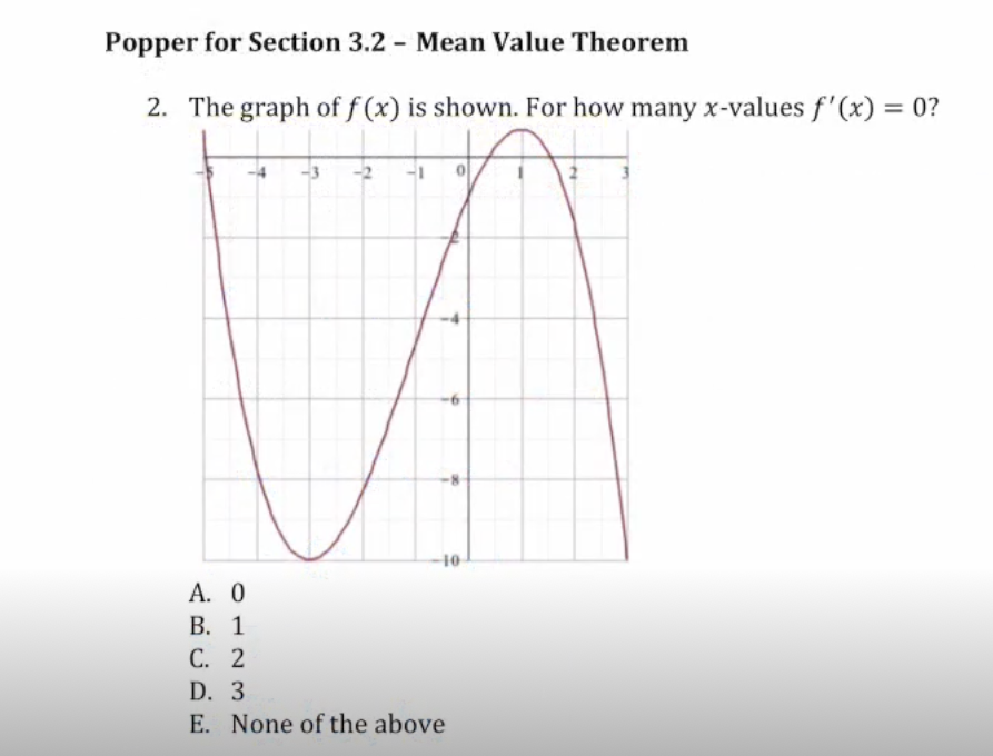  Popper for Section 3.2- Mean Value Theorem 2. The graph of