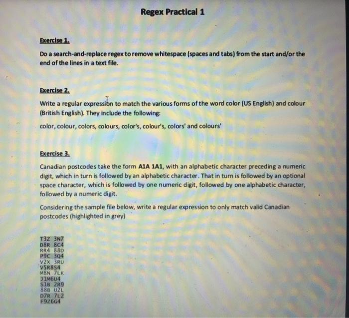  Regex Practical 1 Exercise 1. Do a search-and-replace regex to remove