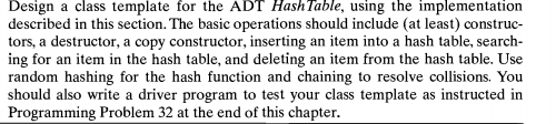  Design a class template for the ADT Hash Table, using the