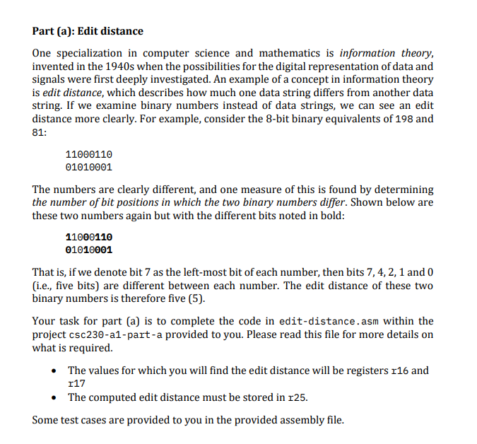  Part (a): Edit distance One specialization in computer science and mathematics