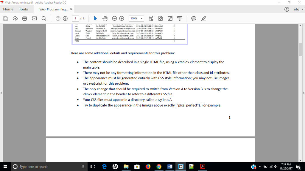 Web Programming Assigned: Nov. 23, 2017 Due: Dec. 1, 2017 @2355 Problem