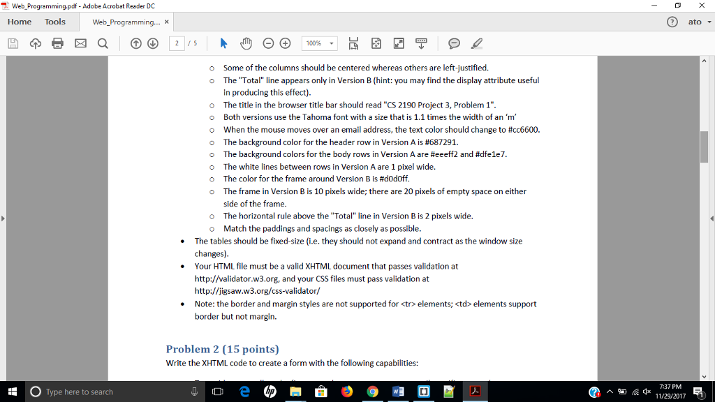 1 (10 points) Create a single HTML document that presents two different