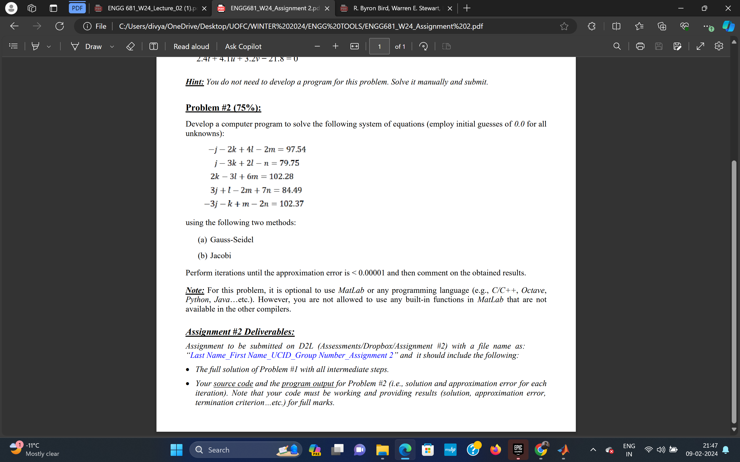  Hint: You do not need to develop a program for this