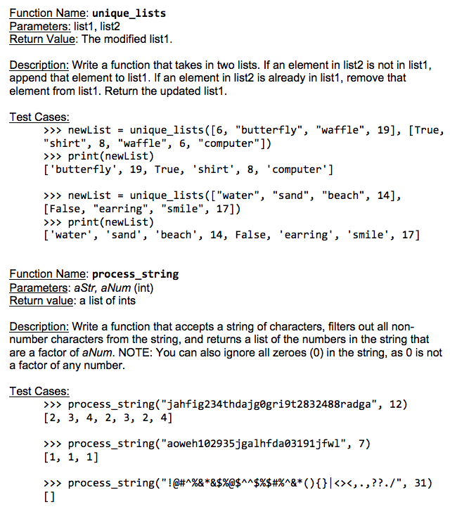  Language is Python 3.6 Function Name: unique_lists Parameters: list1, list2 Return