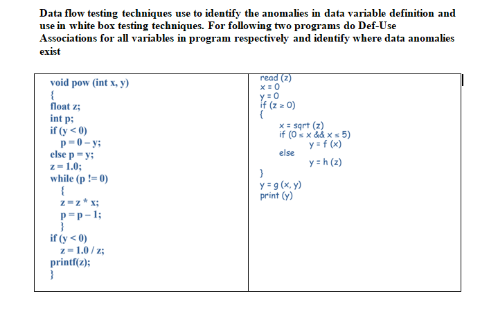 Data flow testing techniques use to identify the anomalies in data
