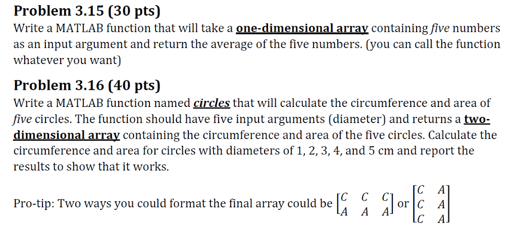 Please provide full code. Problem 3.15 (30 pts) Write a MATLAB function