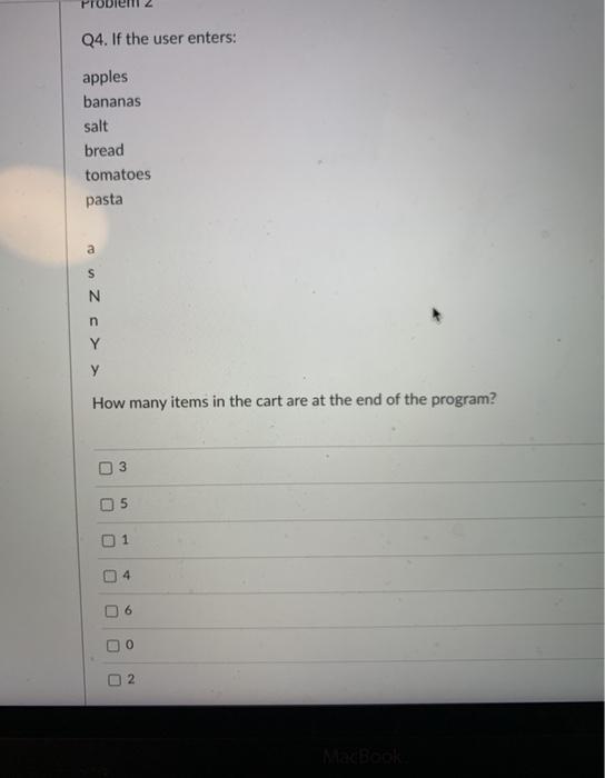 the cart. Please read the code and answer the following five questions