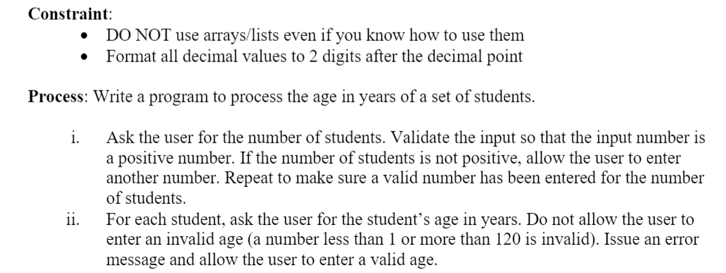 USING PYTHON Constraint: DO NOT use arrays/lists even if you know how