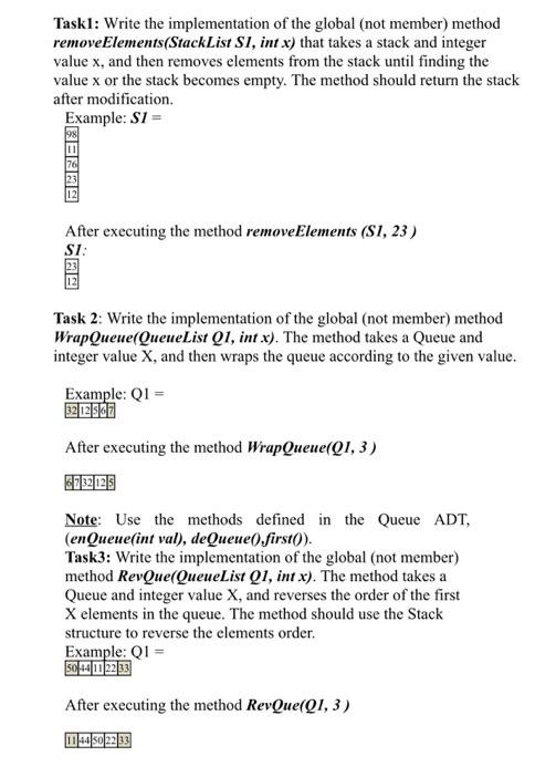  Taskl: Write the implementation of the global (not member) method removeElements(StackList