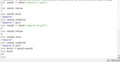  1. Create a class card. The class should derive from object