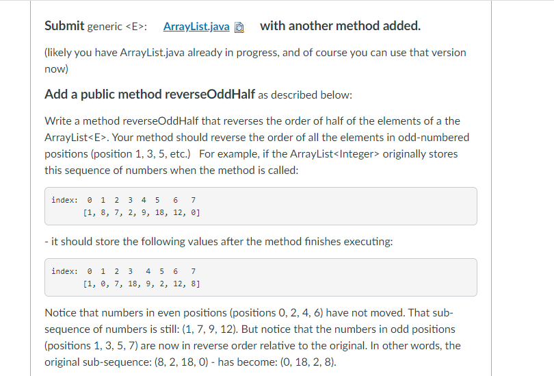  Submit generic : ArrayList.java with another method added. (likely you have