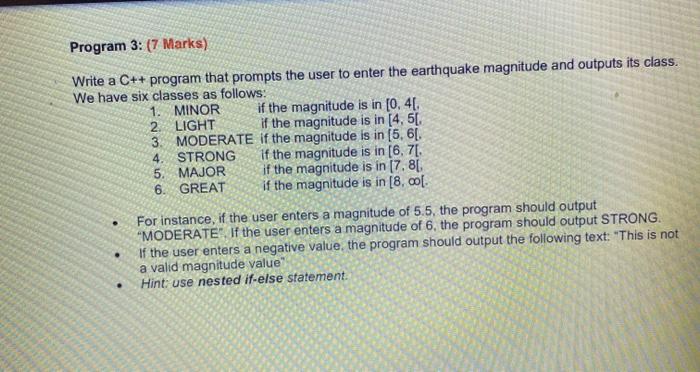  Program 3: (7 Marks) Write a C++ program that prompts the