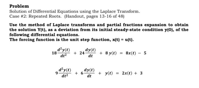  Problem Solution of Differential Equations using the Laplace Transform. Case #2:
