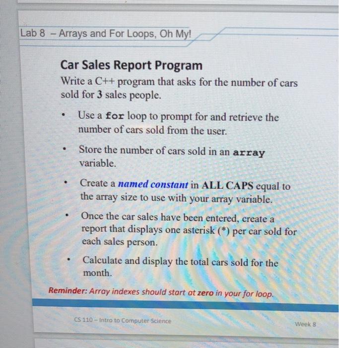  Car Sales Report Program Please include Comment and Local Variables. Lab