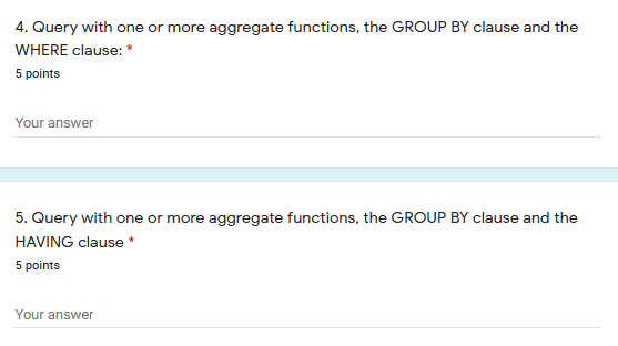 table according to the specifications described below. Use basic comparison operators (5