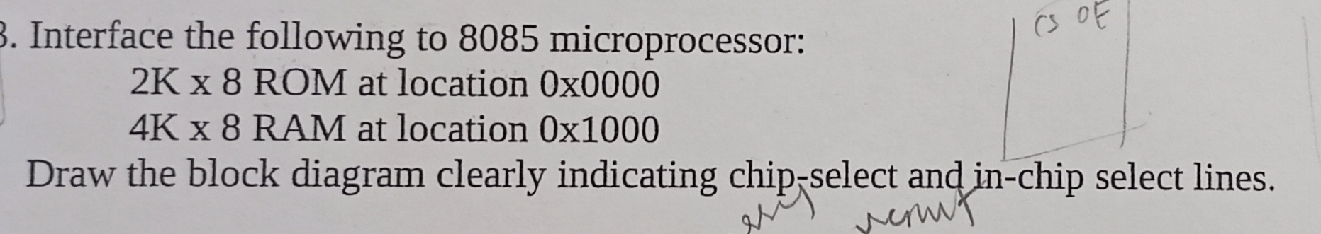  Interface the following to 8085 microprocessor: 2K8ROM at location 0x0000 4K8