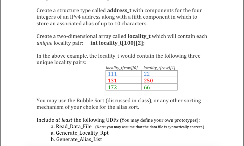 C Language please Create a structure type called address t with components