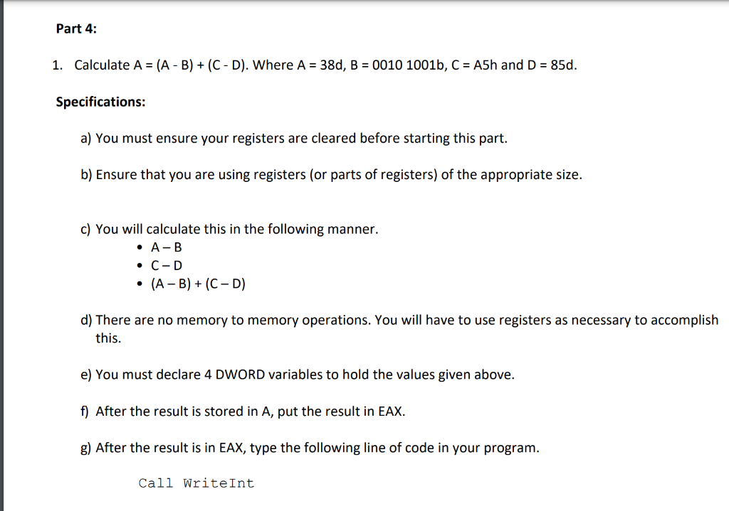 in assembly language kip irvine x86. Please solve part 4!! Also if