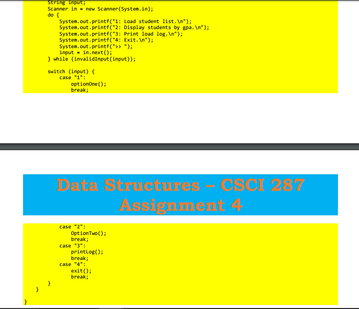 the teachers. Your program will consist of 3 classes: Hw4.java Student.java, and
