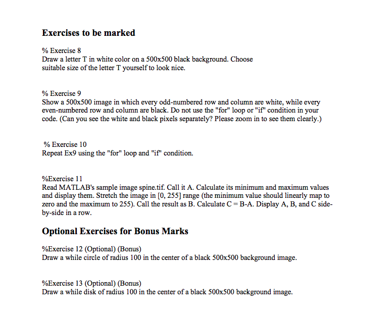 undefined write code in Matlab from Ex 8 to Ex 11 Exercises