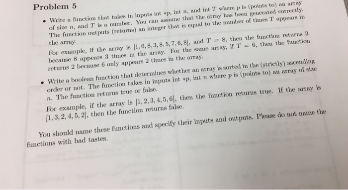  Write a function that takes in inputs int *p, int n,