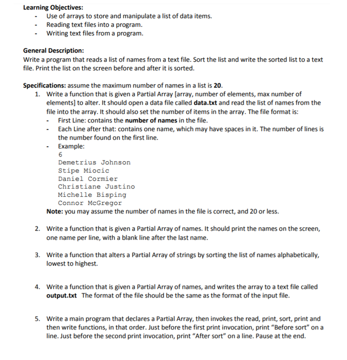 Need help with this C++ program. Learning Objectives - Use of arrays