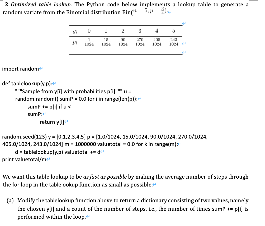 use Python, thanks! 2 Optimized table lookup. The Python code below implements