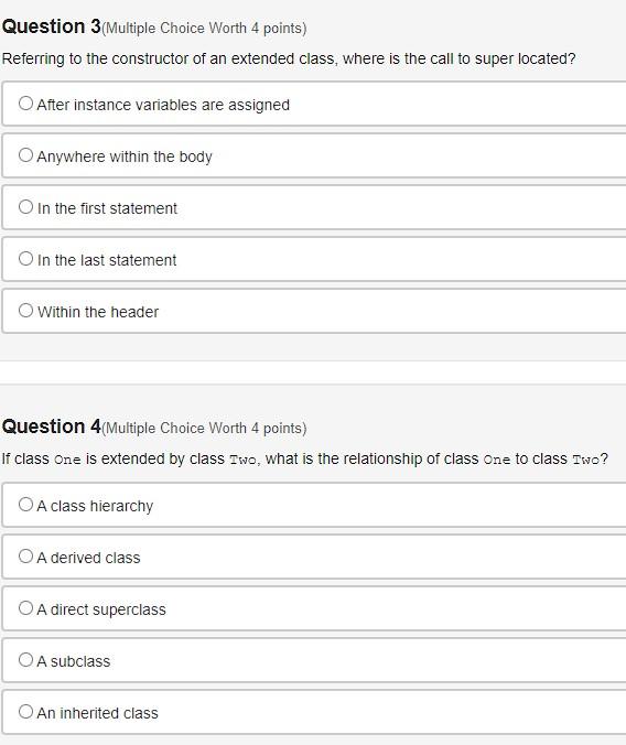 public class one \{ //implementation not shown \} public class Two extends