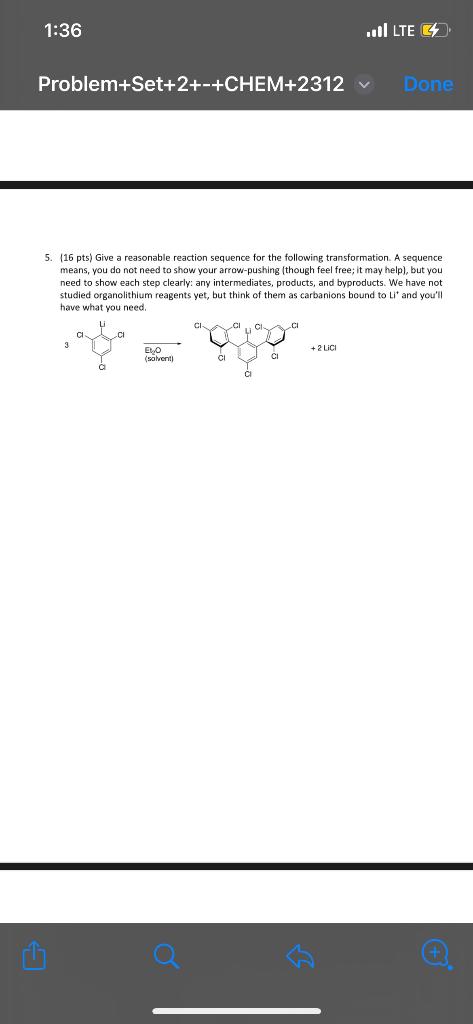 5. (16 pts) Give a reasonable reaction sequence for the following