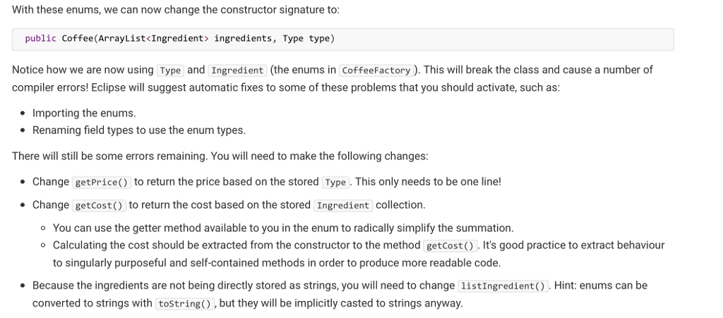 Follow the instuctions above to complete the code. package patt.Coffee; public class