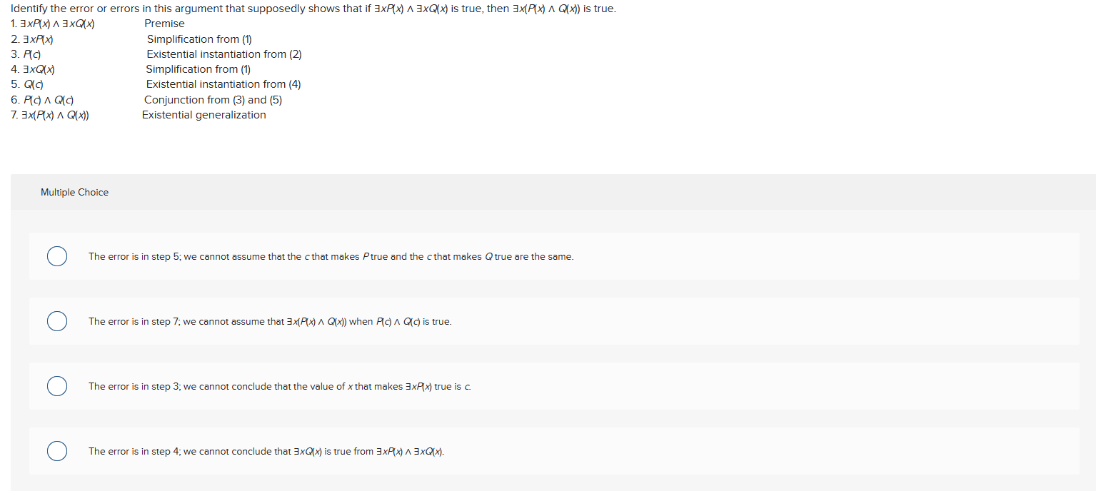 Identify the error or errors in this argument that supposedly shows