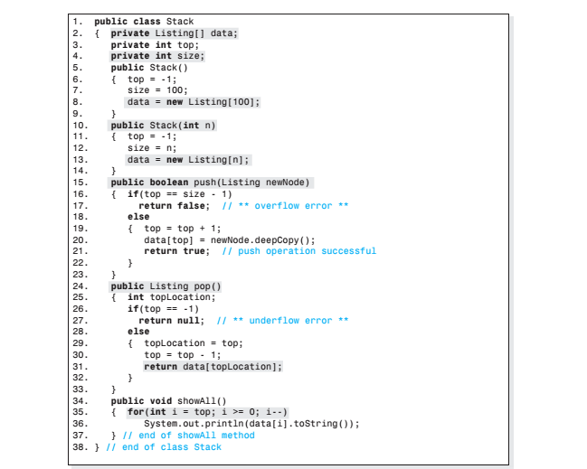 class Stack presented in Figure 3.13 to include methods to: reinitialize the
