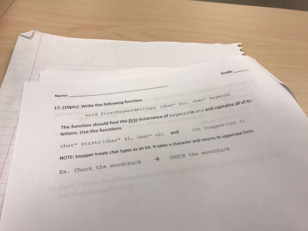  Write the following function void firstKeywordAllcaps (char* str, char* keyword) The