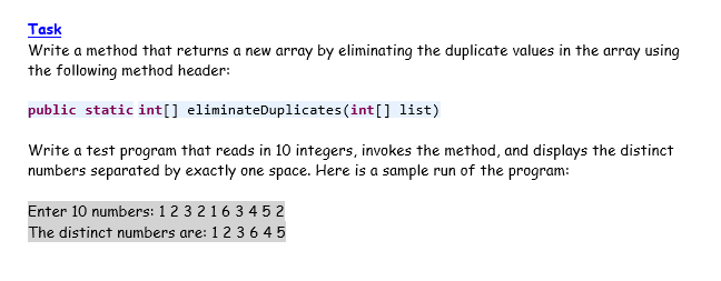  Task Write a method that returns a new array by eliminating