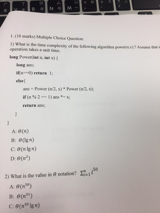 Multiple Chico Question > 1. (10 marks) Multiple Choice Question: 1) What