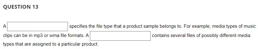  QUESTION 13 A specifies the file type that a product sample