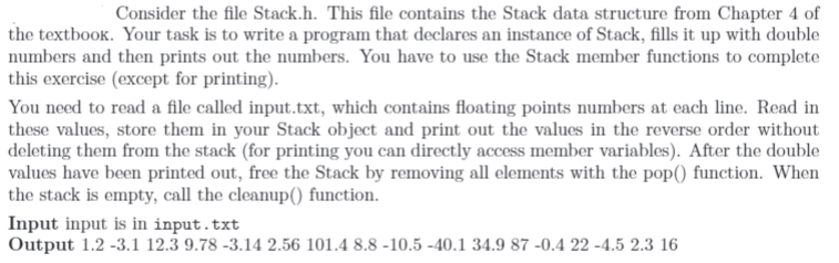 in C++, in a new cpp file called stack.cpp input.txt and stack.h