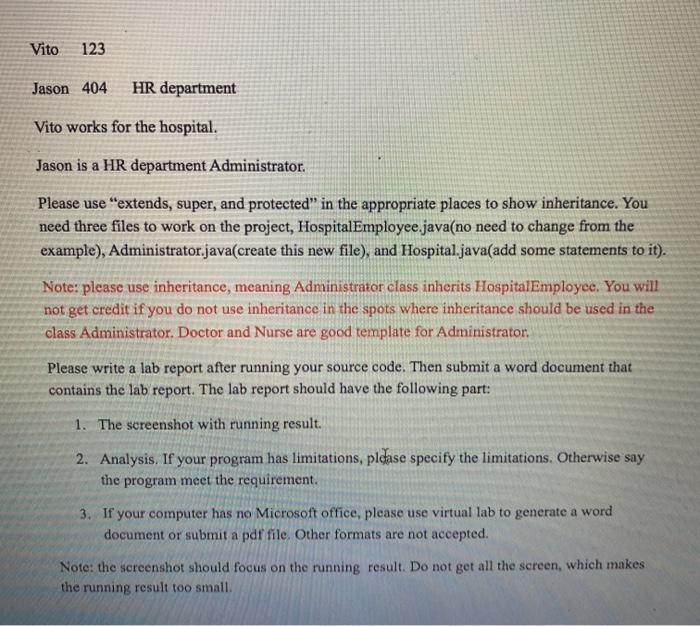 examples of hospital. Create a sub class named Administrator, which is also