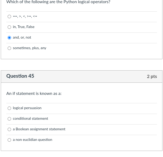 Which of the following are the Python logical operators? ==,>,,, in,