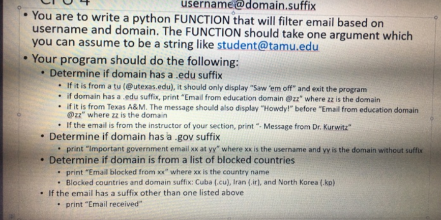  . username@domain.suffix You are to write a python FUNCTION that will